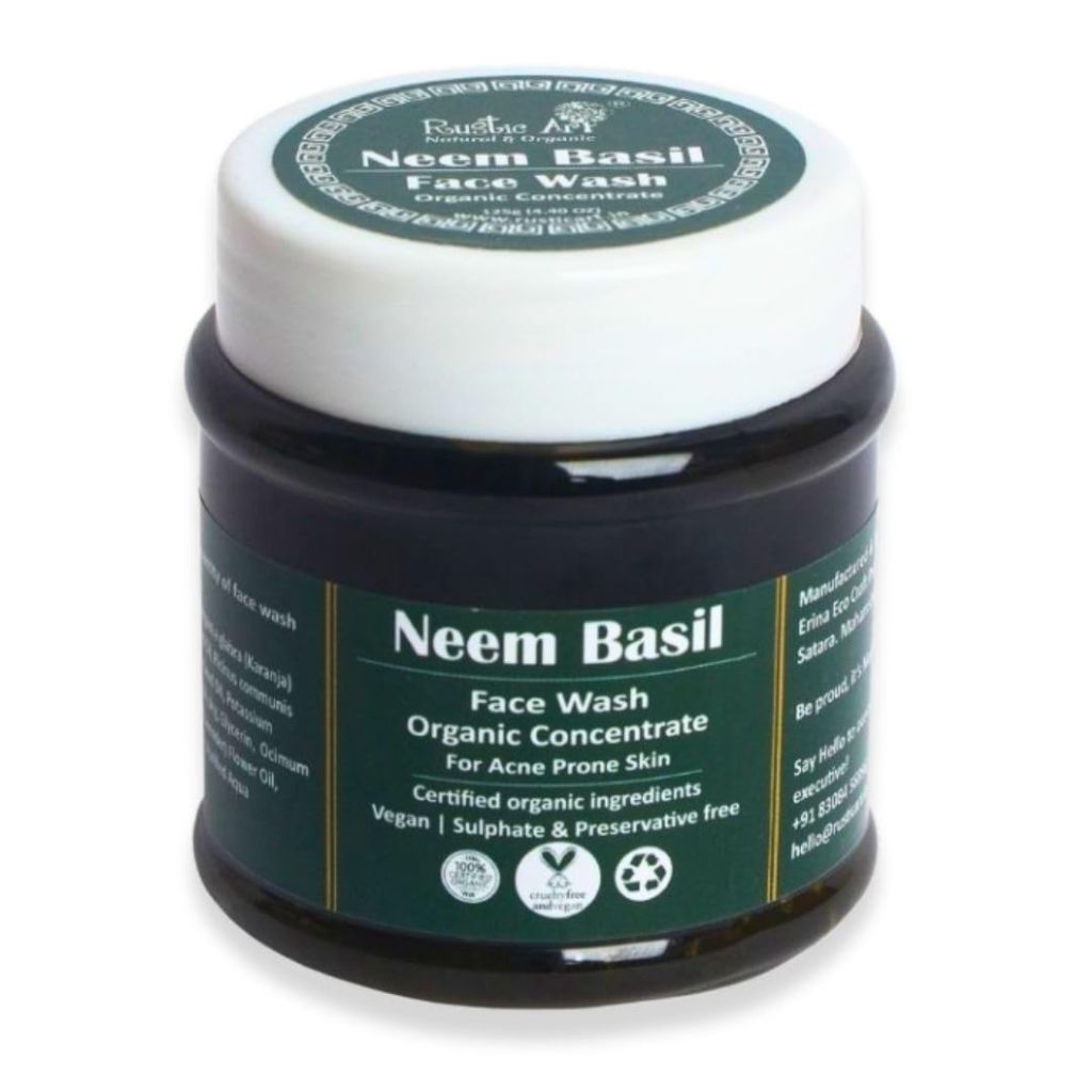 Rustic Art Neem Basil Face Wash Concentrate for Oily & Acne Prone Skin 4.4 oz