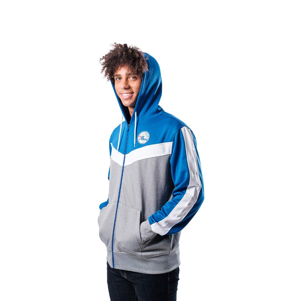 Ultra Game NBA Official Men’s Contrast Back Cut Full Zip Hoodie Sweatshirt - Philadelphia 76ers, Medium