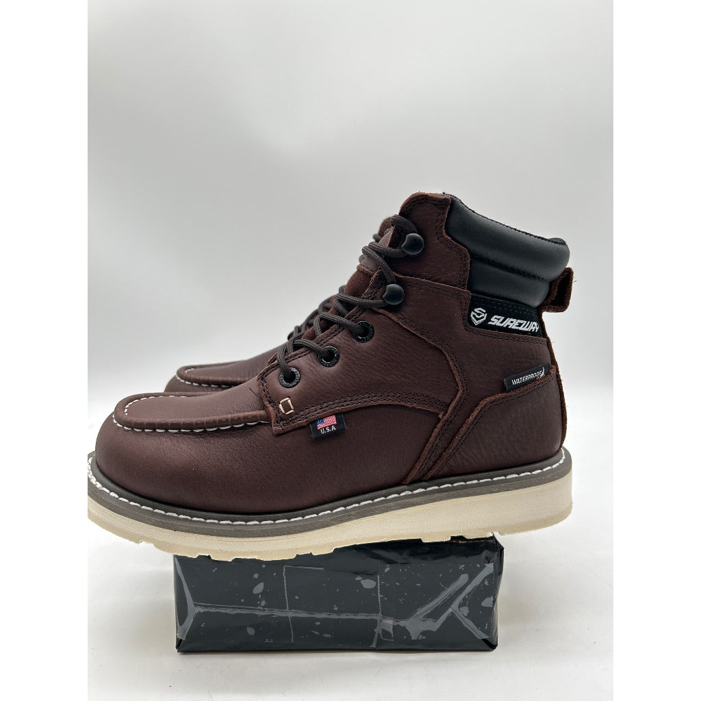 Sureway Men's 6" Soft Toe Full Grain Leather Work Boots, Black/Brown - Size 8