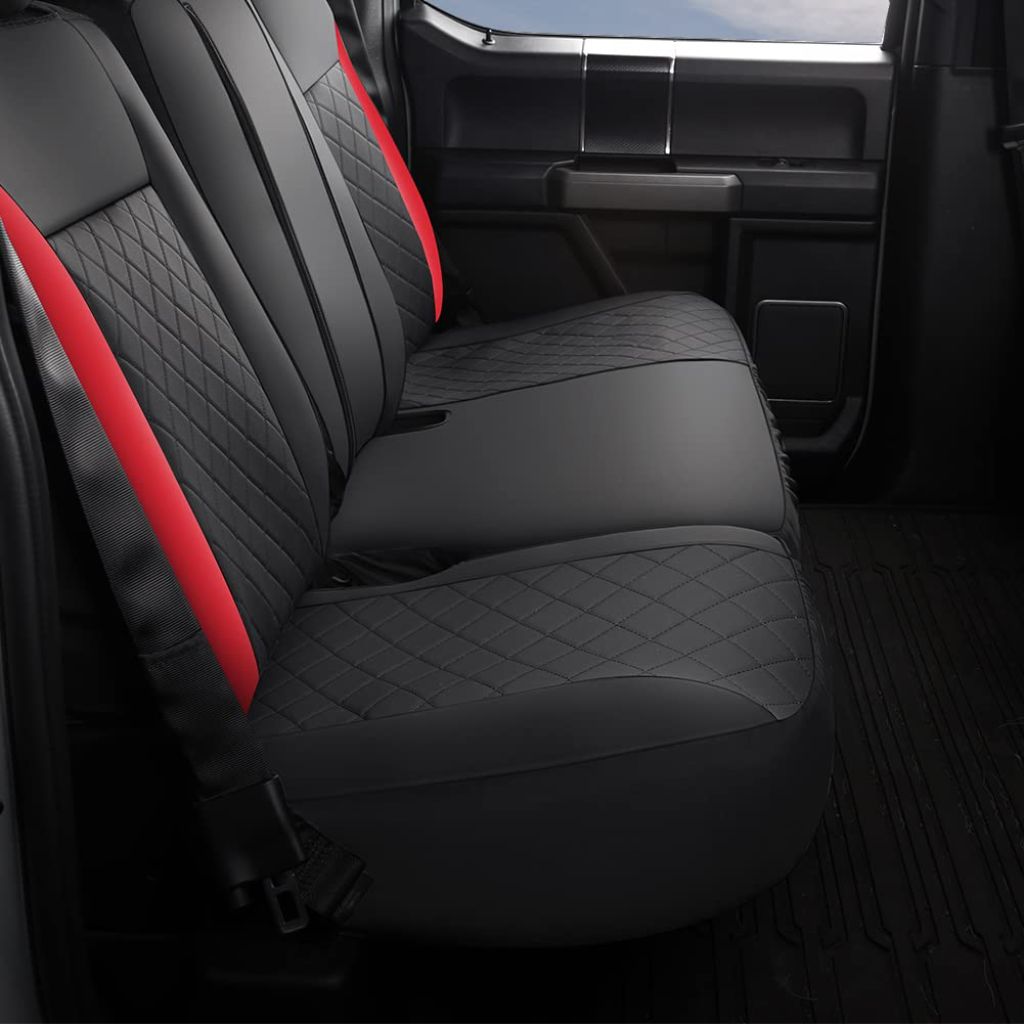 GIANT PANDA Full Set Car Seat Covers, 2009-2025 Ford Pickup Trucks (Black + Red)