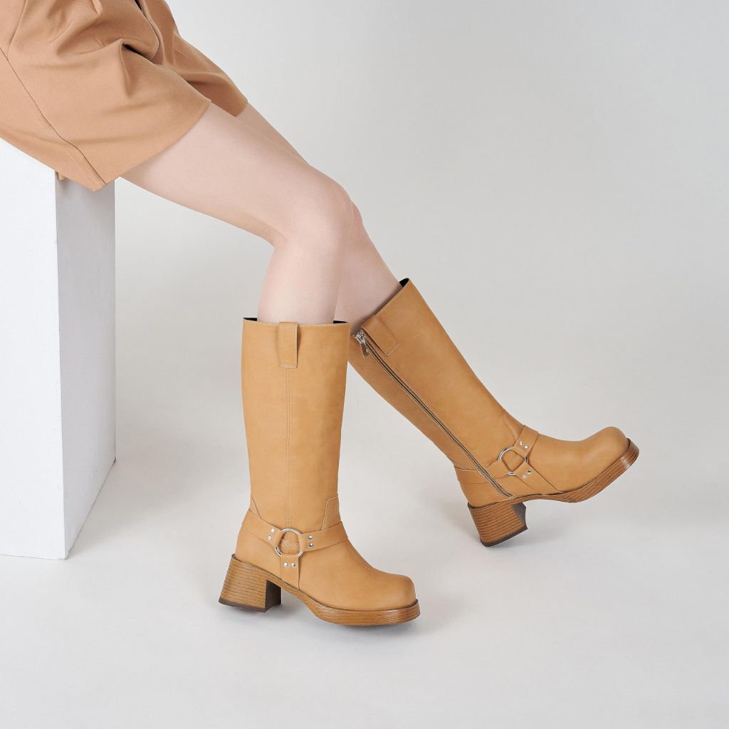 ATBELL Tan Mid-Calf Boots for Women, Camel - size 9.5