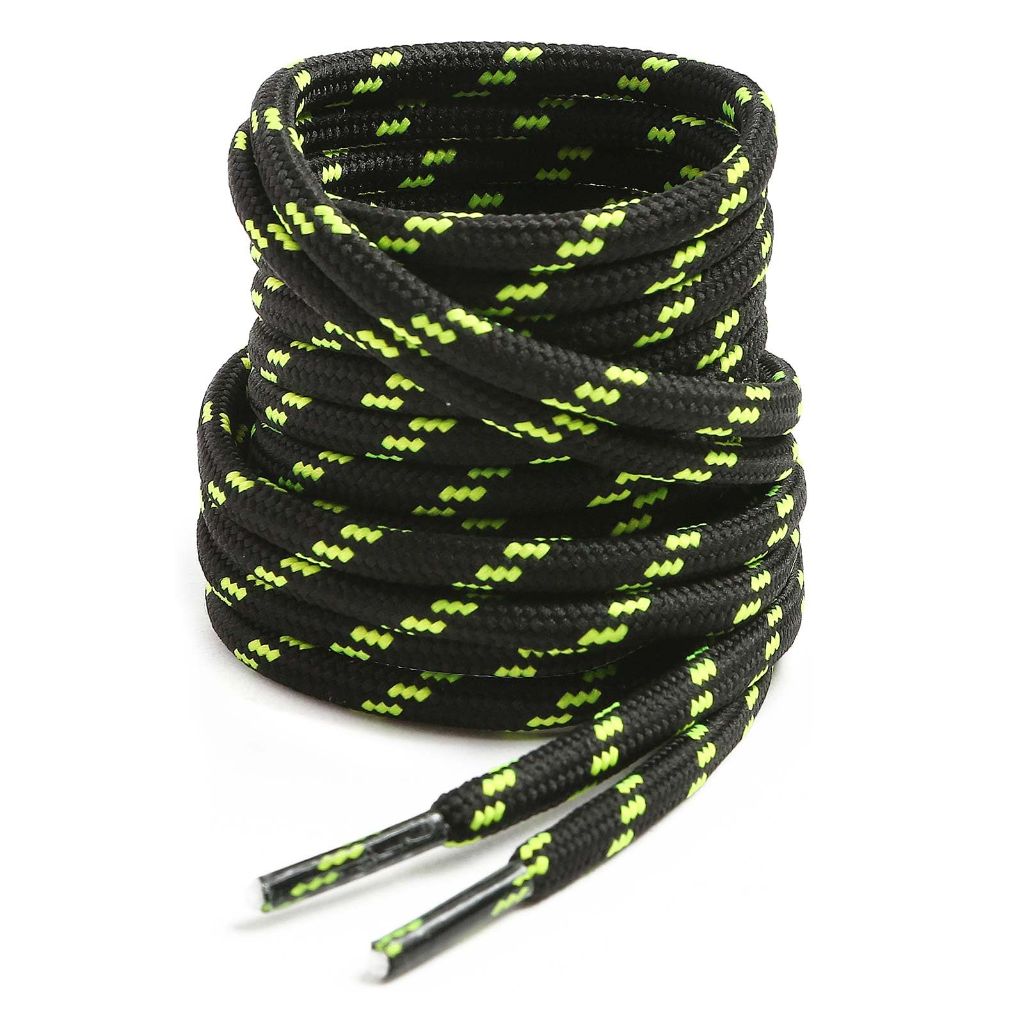 VSUDO 71 Inches Round Black Boot Laces, Heavy Duty Work Boot Shoelaces, 5/32 Inches Shoelaces, Black with Neon Green