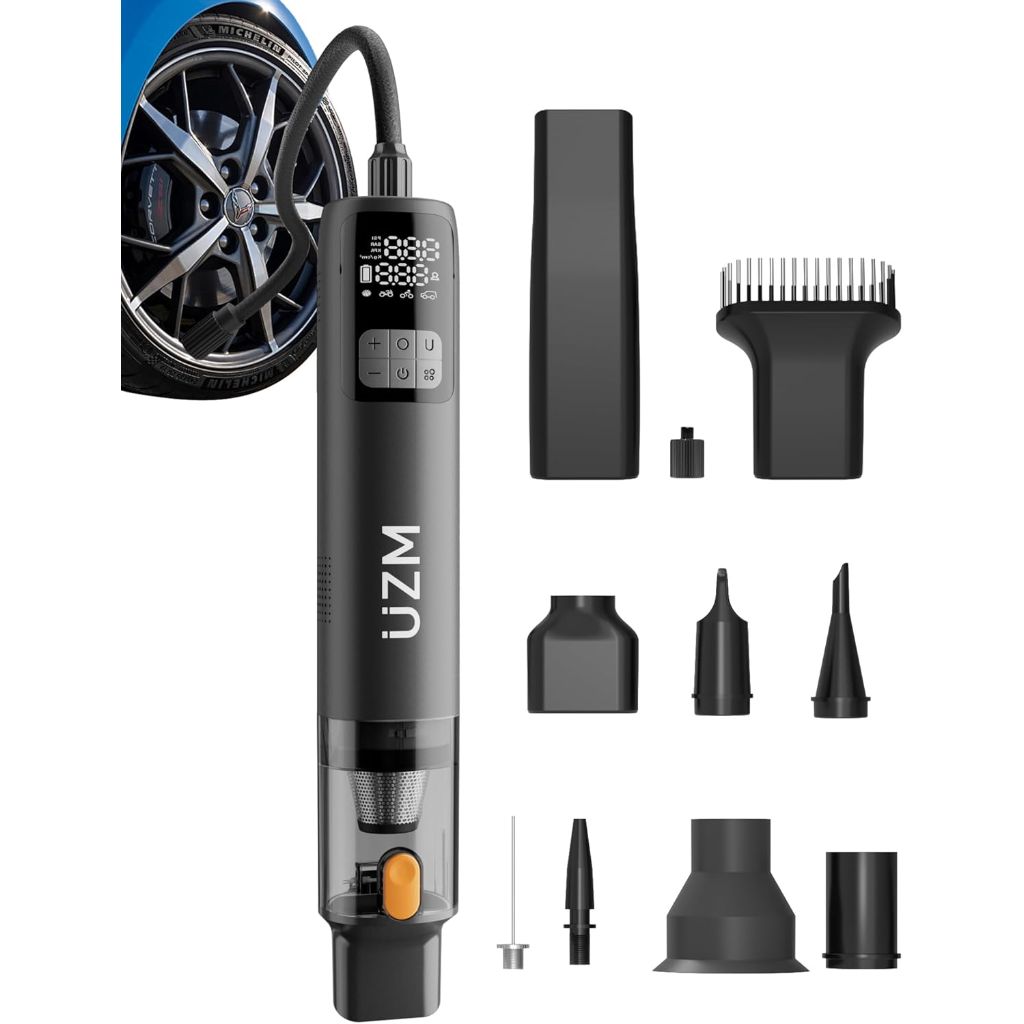 Cordless Portable 12000Pa 3-in-1 Car Vacuum Cleaner and Tire Inflator, 5000mAh Battery, 150 PSI, LED Light, Type-C Charger