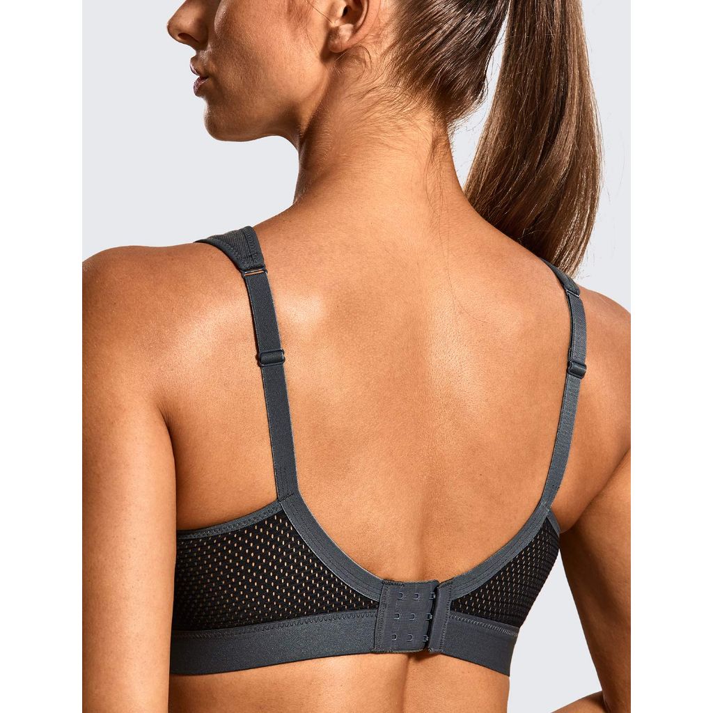 SYROKAN Women's Sports Bra Wireless Comfort High Impact Support Bounce Control Plus Size Workout Bra Black/Grey-2 46E
