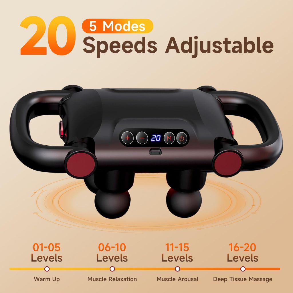 ZEDRIWELL 6-Head Massage Gun Set, Deep Tissue Percussion Massager with 5 Modes & 20 Intensity Levels