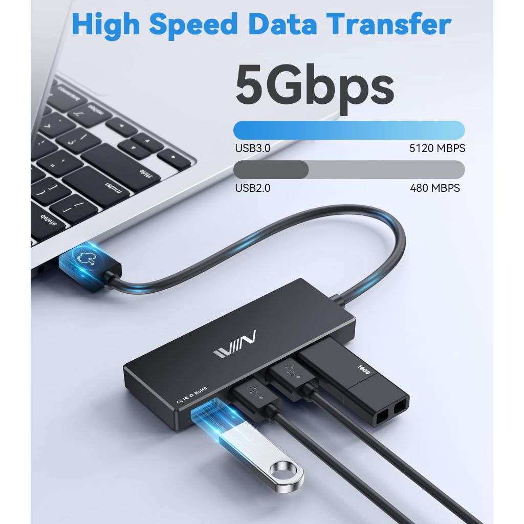 IVIIN 4 in 1 USB 3.0 Hub - Black