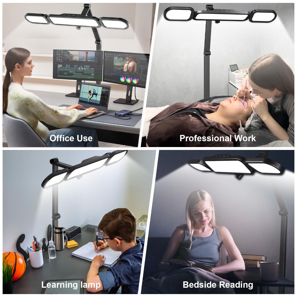 NUERPO LED Desk Lamp with Clamp,Adjustable Swing Arm Desks Lamps for Home Office,Dimmable Tempering Eye Care Desk Light Bright Modern Led Table Lamp Ultra Bright Architect Overhead Desk Light