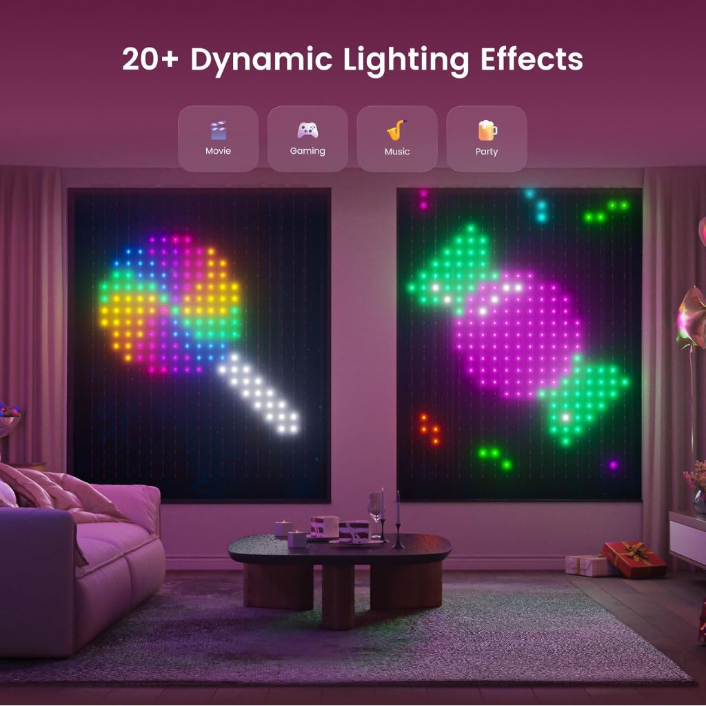 Yeelight Smart Curtain Lights, 5x6.5 ft, 475 LED Bluetooth App Control 20+ Modes