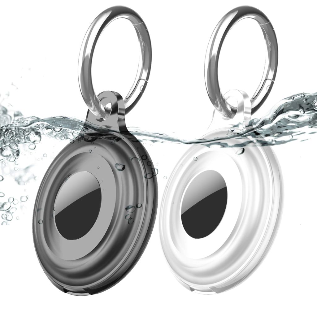 2 Pack IPX8 Waterproof Compatible with AirTag Keychain Holder Case (Black/Clear)