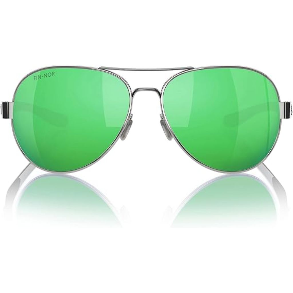 Fin-Nor Spring Tide Sunglasses - Silver/Matte Charcoal Stripe Frame/Green Mirror-Copper Base Glass Lenses