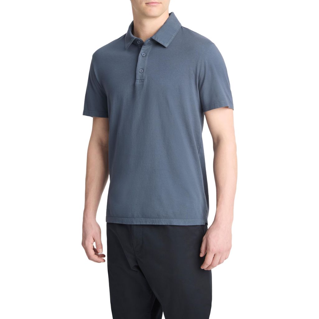 Vince Men's Short Sleeve Polo, Washed Venice Blue, SZ S
