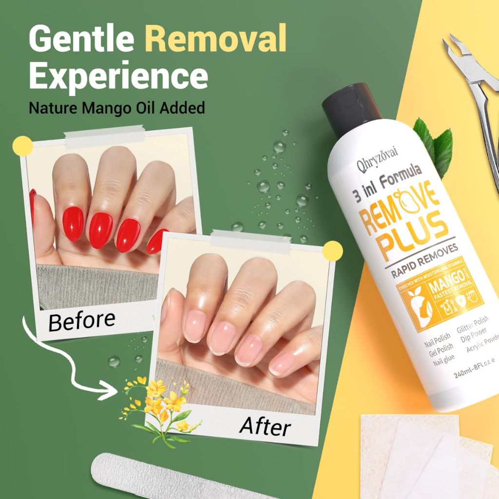 Qhryzoval Acetone Nail Polish Remover: Professional Gel Polish Remover for Nails (8 Fl Oz)