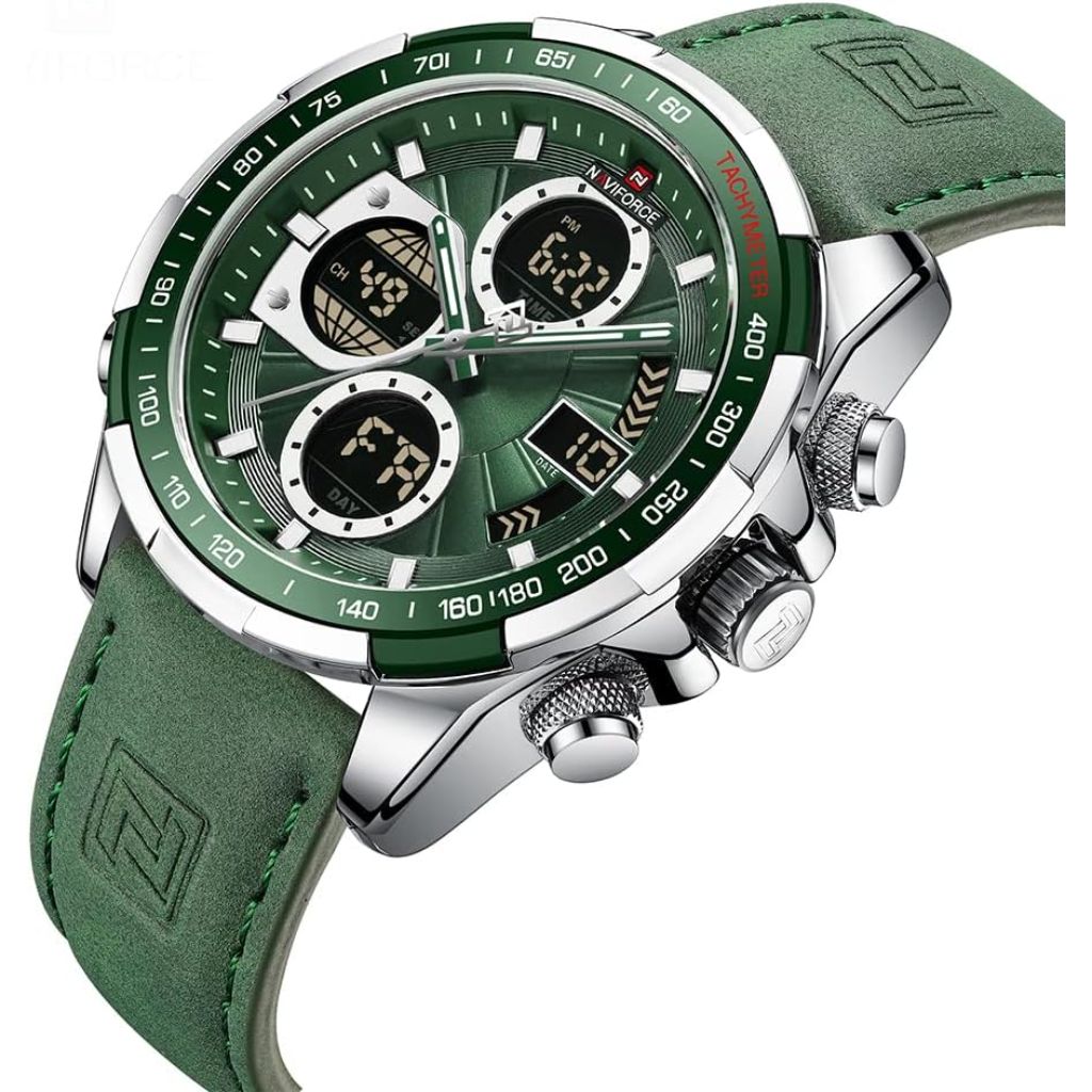 NAVIFORCE Men's Military Digital Watches Analog Quartz Waterproof Watch Sport Multifunctional Leather Wristwatch