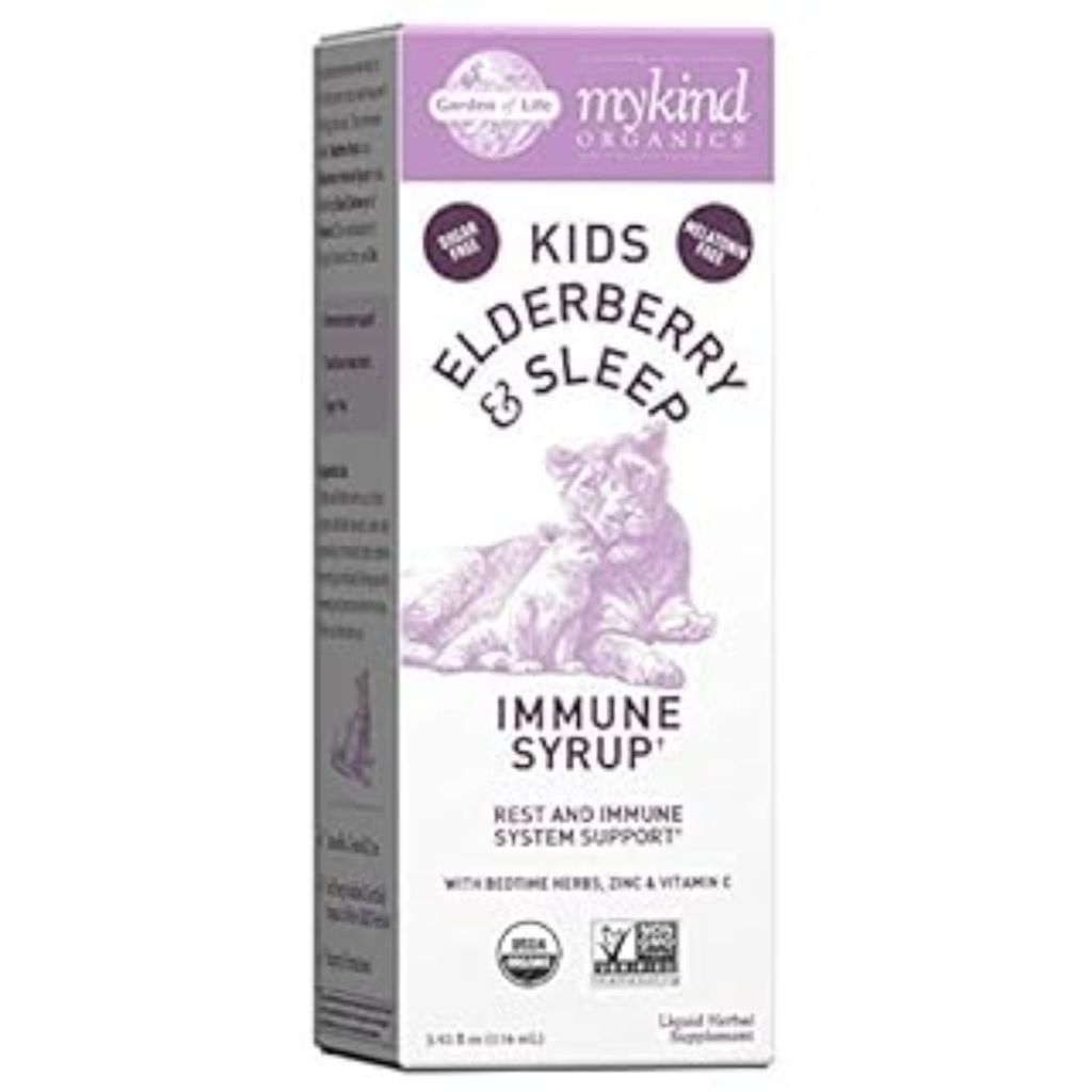Mykind Organics  Kids Elderberry & Sleep  Immune Syrup with Bedtime Herbs  Zinc & Vitamin C  3.92 fl oz (116 ml)  Garden of Life