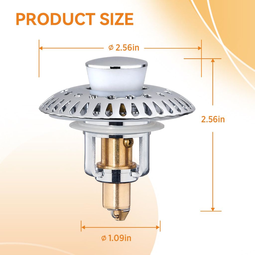 Bathroom Sink Stopper for 1.06"-1.65" Drain Holes, 2 in 1 Bath Sink Drain Strainer Stopper, (Chrome Silver-1p)
