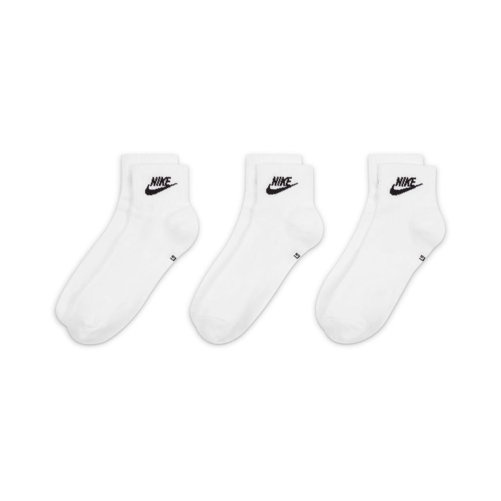 Nike Unisex Everyday Essential Ankle Socks (3 Pairs), White/Black, Large