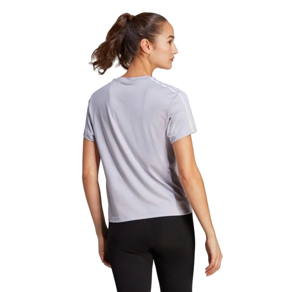 adidas Women's AEROREADY Training Essentials Regular 3-Stripes T-Shirt - Silver Dawn/White, Large