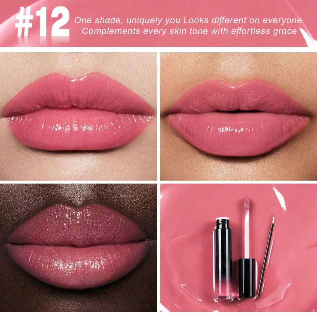 Evpct Baby Pink Shiny Longwear No-Budge Liquid Lip Color Lipstick, 12#