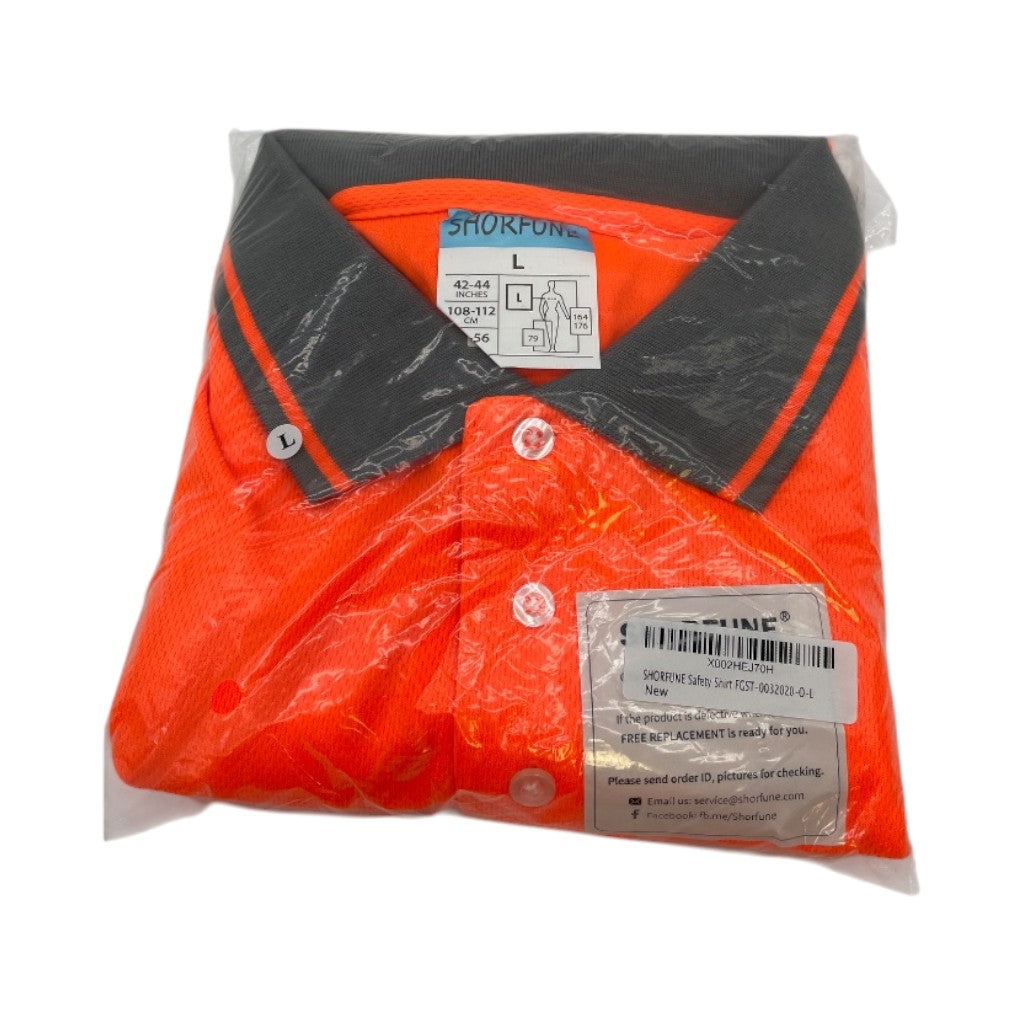 SHORFUNE High Visibility Safety Polo Shirts Short Sleeve, Hi Vis Reflective Construction Work Shirts with Reflective Strips and Front Pocket, ANSI/ISEA Class 2 Compliant, Orange, L
