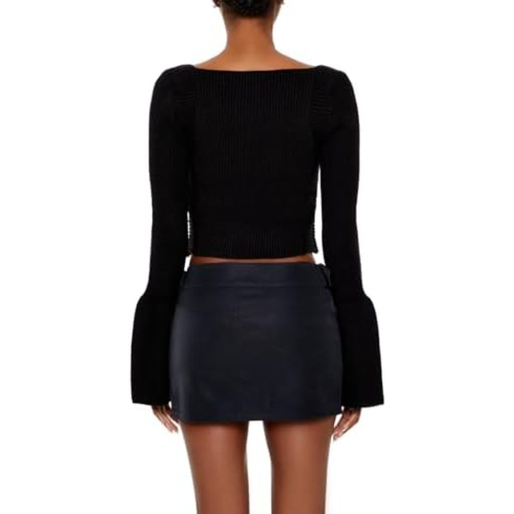 Forever 21 Women's Cropped Bell-Sleeve Sweater - Black, Size XS