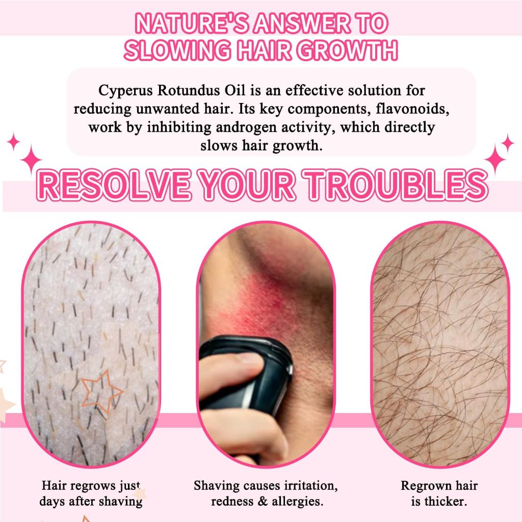Cyperus Rotundus Hair Removal Oil, Natural Body Hair Growth Reduction, Skin moisturization,All Skin Types, 60ml