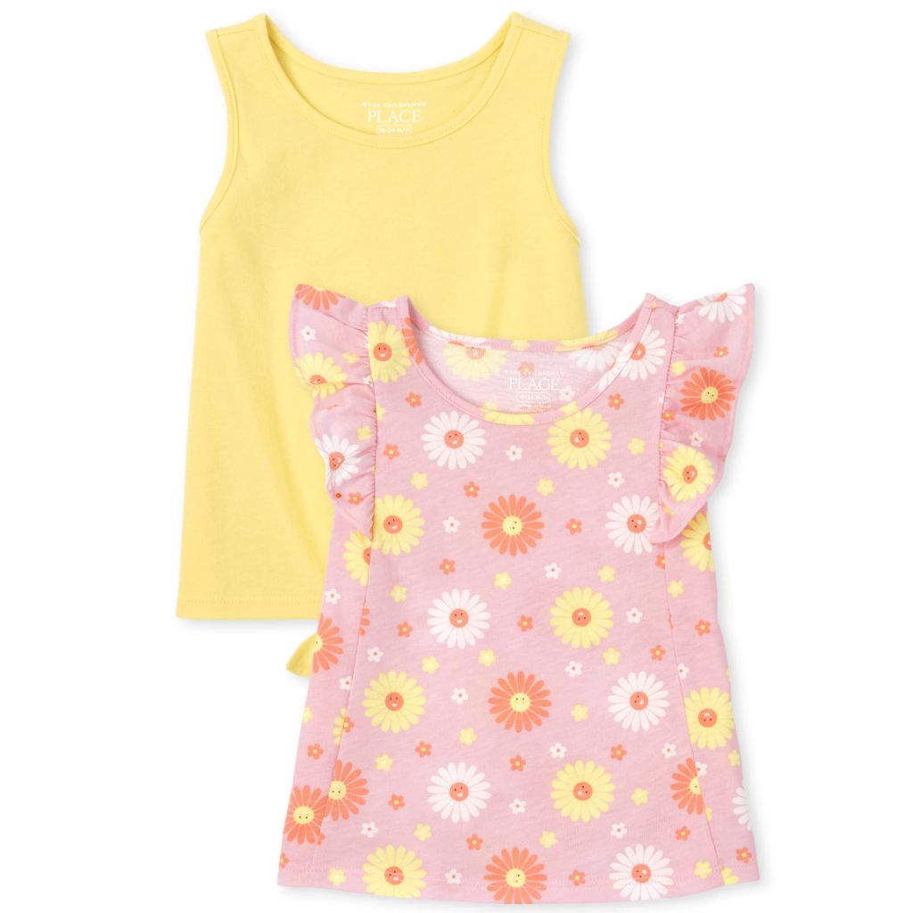 The Children's Place,Toddler Girls Tie Front Tank Top 2-Pack,Gum Drop,4T
