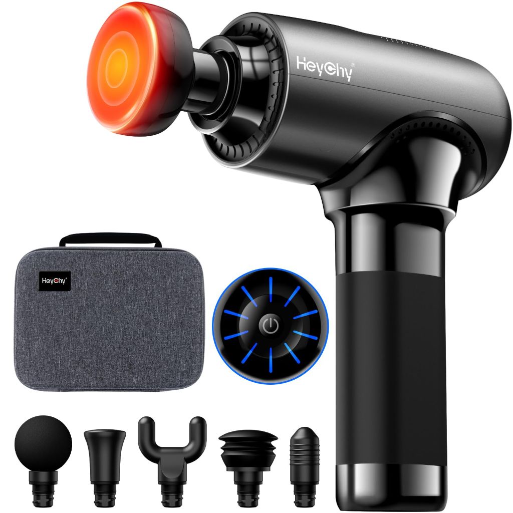 HEYCHY Deep Tissue Massage Gun 5 Heads & Carry Case - Black