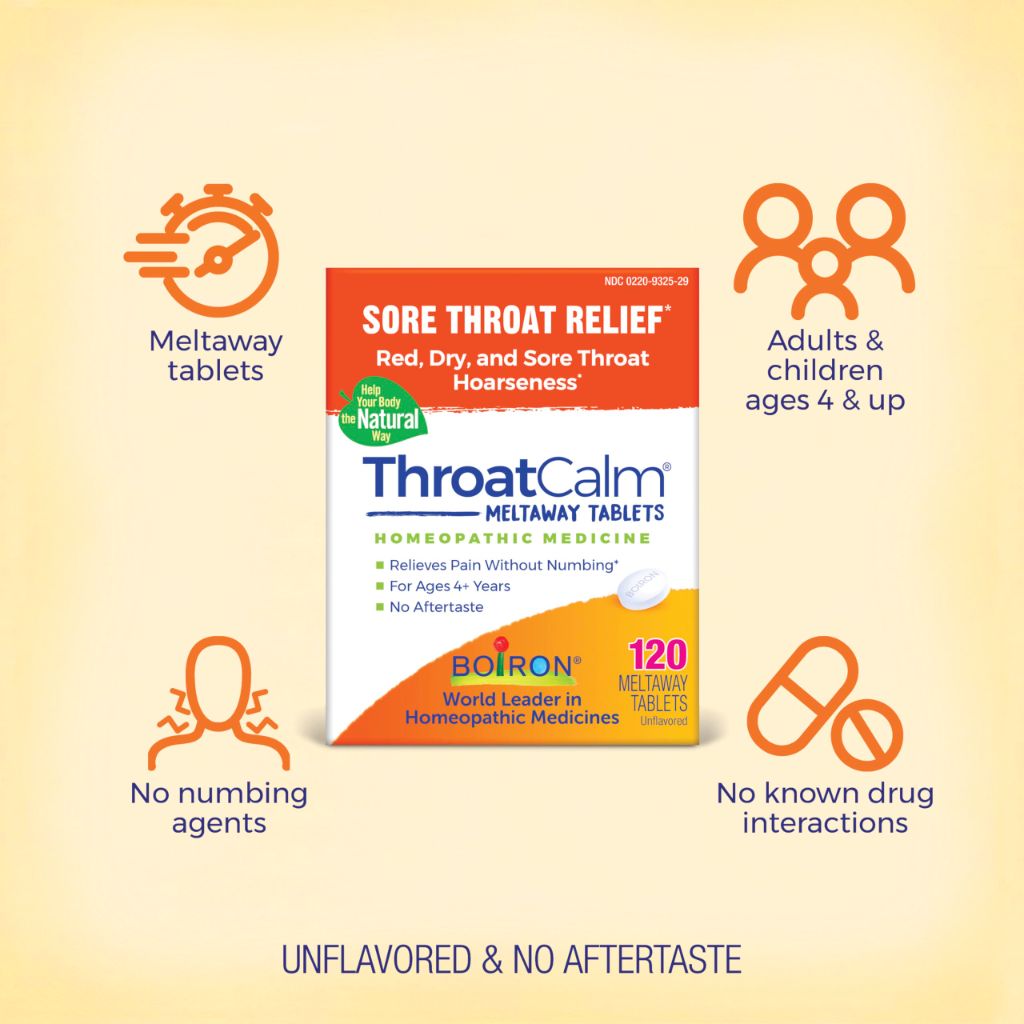 Boiron ThroatCalm Tablets for Relief of Sore Throat - 120 Count