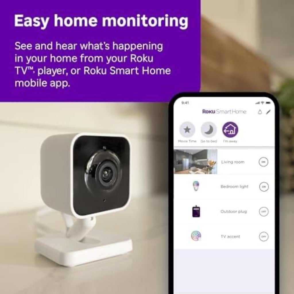 Roku Indoor Camera - Home Security - Wired Security Camera with 1080p HD Color Night Vision, WDR & Wi-Fi 6