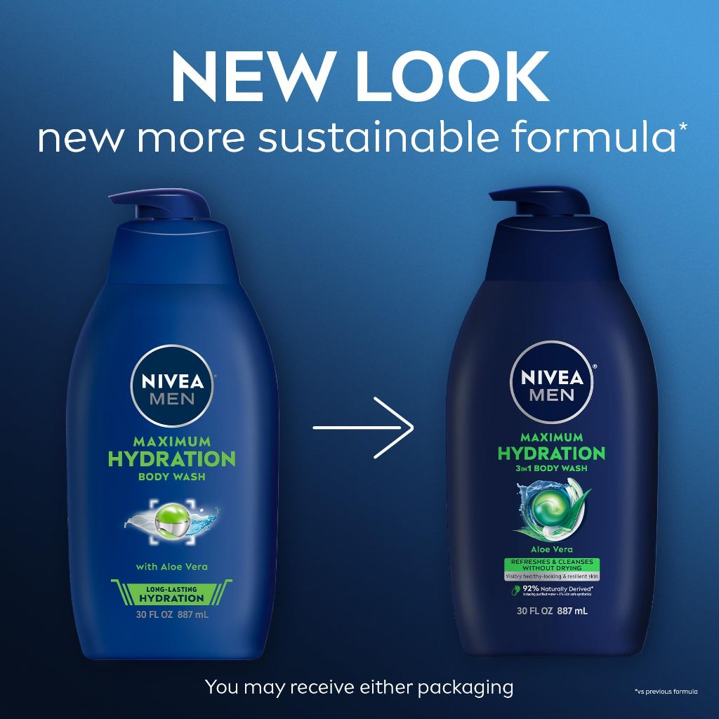 Nivea Men Maximum Hydration Body Wash for Dry Skin, Aloe Vera Enriched | 30 Fl Oz Bottle