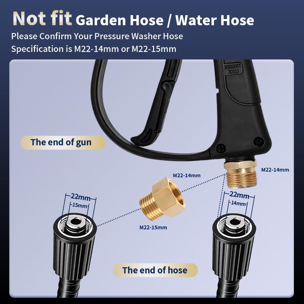 Foam Cannon for Pressure Washer, Stubby Gun with Dual Connector (M22-15mm Adapter + Wash Mitt), 5 Nozzles Tips, 4000 PSI Pressure Washer Gun, 1/4" Quick Connect for Auto/Home, 1 Liter