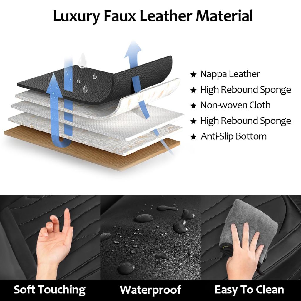 TTMiku 2-Pack Black Fit Tesla Model 3/Y Seat Covers, Luxury Nappa Leather