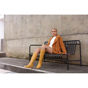 ZJA Knee High Boots Square Toe Boots Low Heel Flat Long Boots for Women Dress Chunky Comfortable Tall Boots Yellow Size 6.5