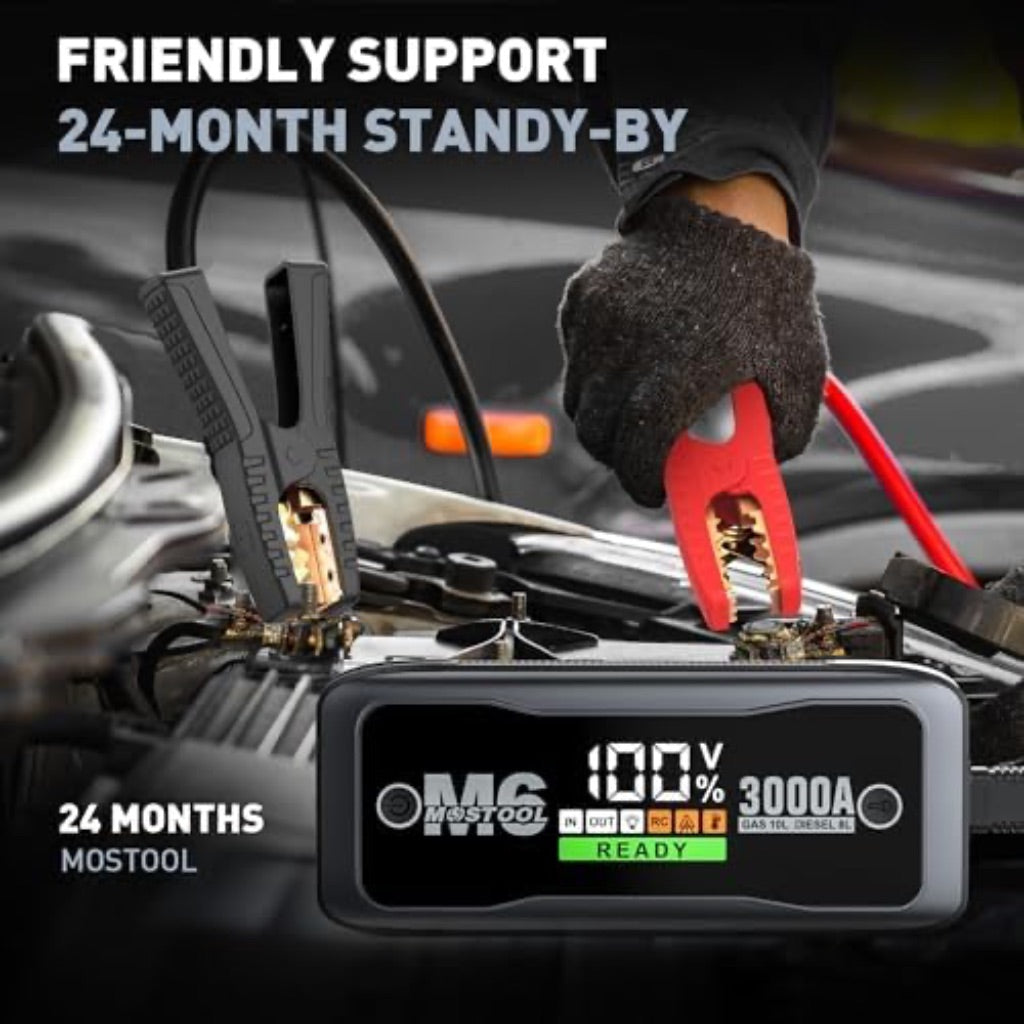 MOSTOOL M6 Car Jump Starter 3000A, 12V Portable Battery Booster with LED Display, Fits Up to 10.0L Gas and 8.0L Diesel Engines
