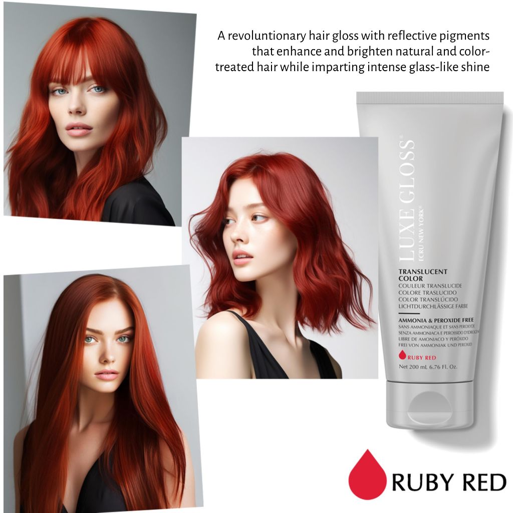 ECRU New York LUXE GLOSS Hair Gloss for Enhanced Color and Glass-Like Shine, Ruby Red - 200mL