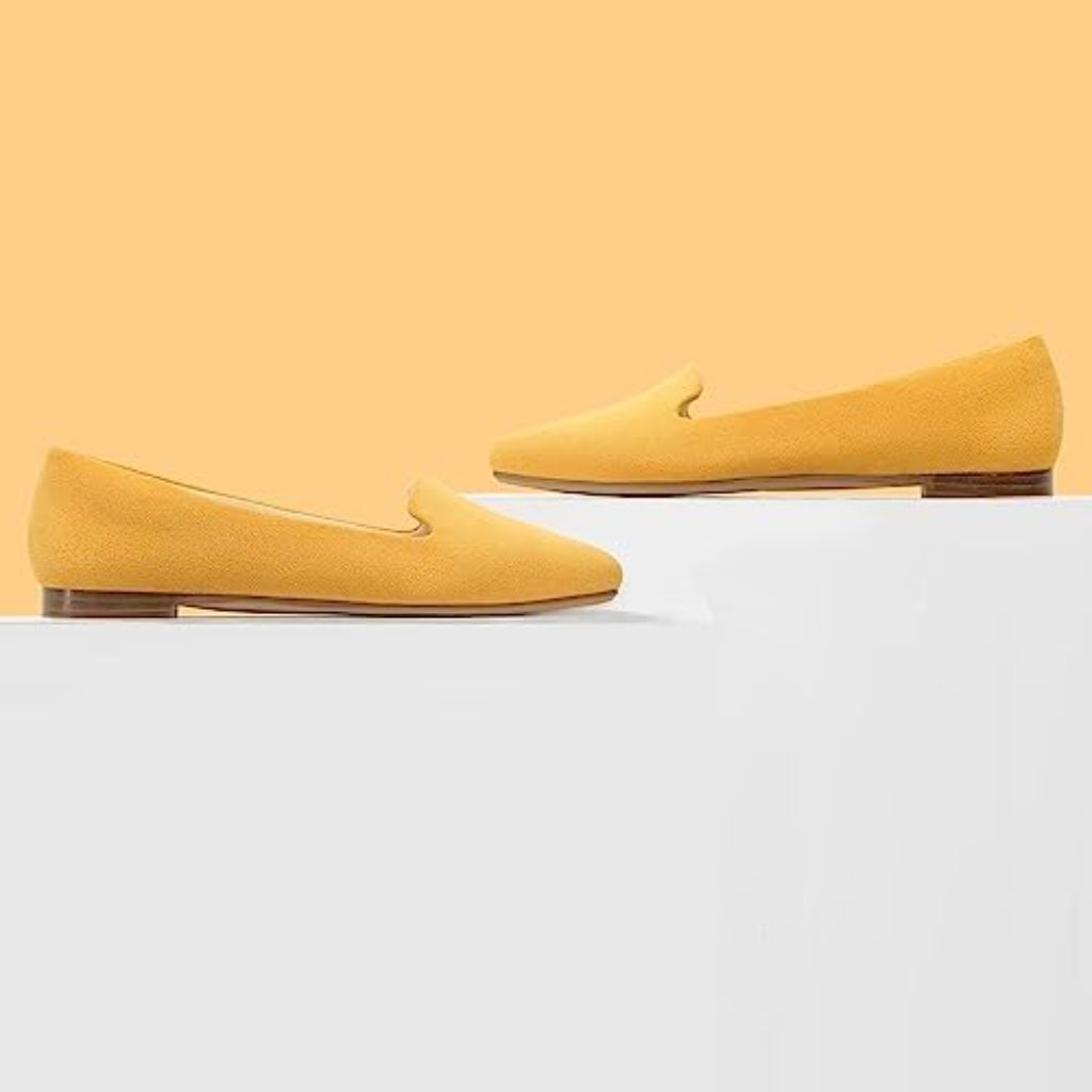 MUSSHOE Women's Pointed Toe Suede Flats - Mustard, Size 10.5