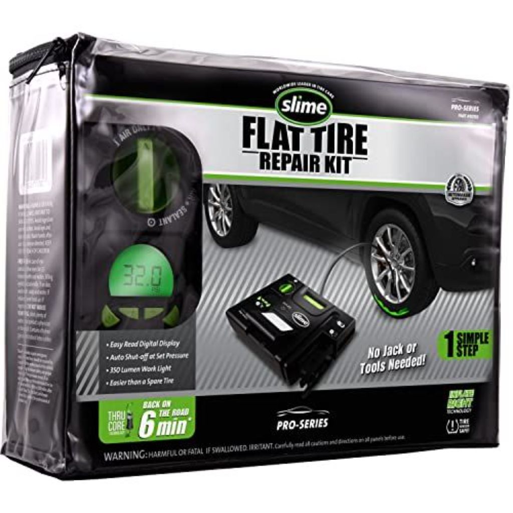 Slime 50150 Flat Tire Puncture Repair, Pro-Series, Emergency Kit for Car Tires, Includes Sealant and Tire Inflator Pump, Suitable for Cars and Other H