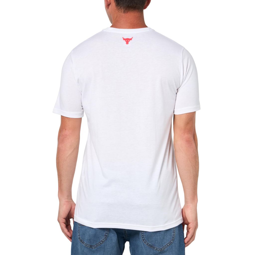 Under Armour Men's Project Rock Blood Sweat Respect Short Sleeve T Shirt, (100) White / / Racer Red, Large