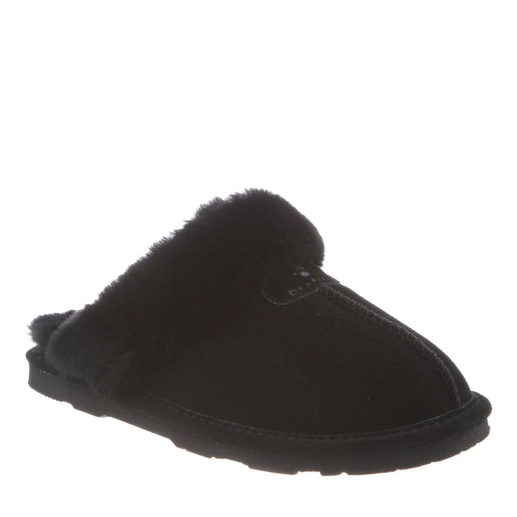 SZ 8, BEARPAW Women's Loki Slippers, Black | Soft Suede
