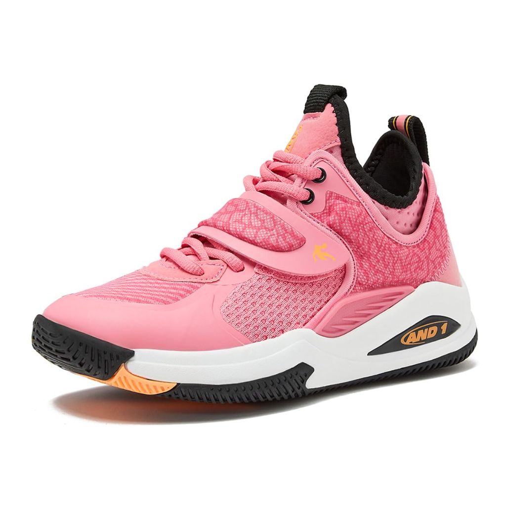 AND1 Gamma 4.0 SS Boys & Girls Basketball Shoes, Kids Youth Cool Basketball Sneakers with Strap - Dark Pink/Orange, 5.5 Big Kid