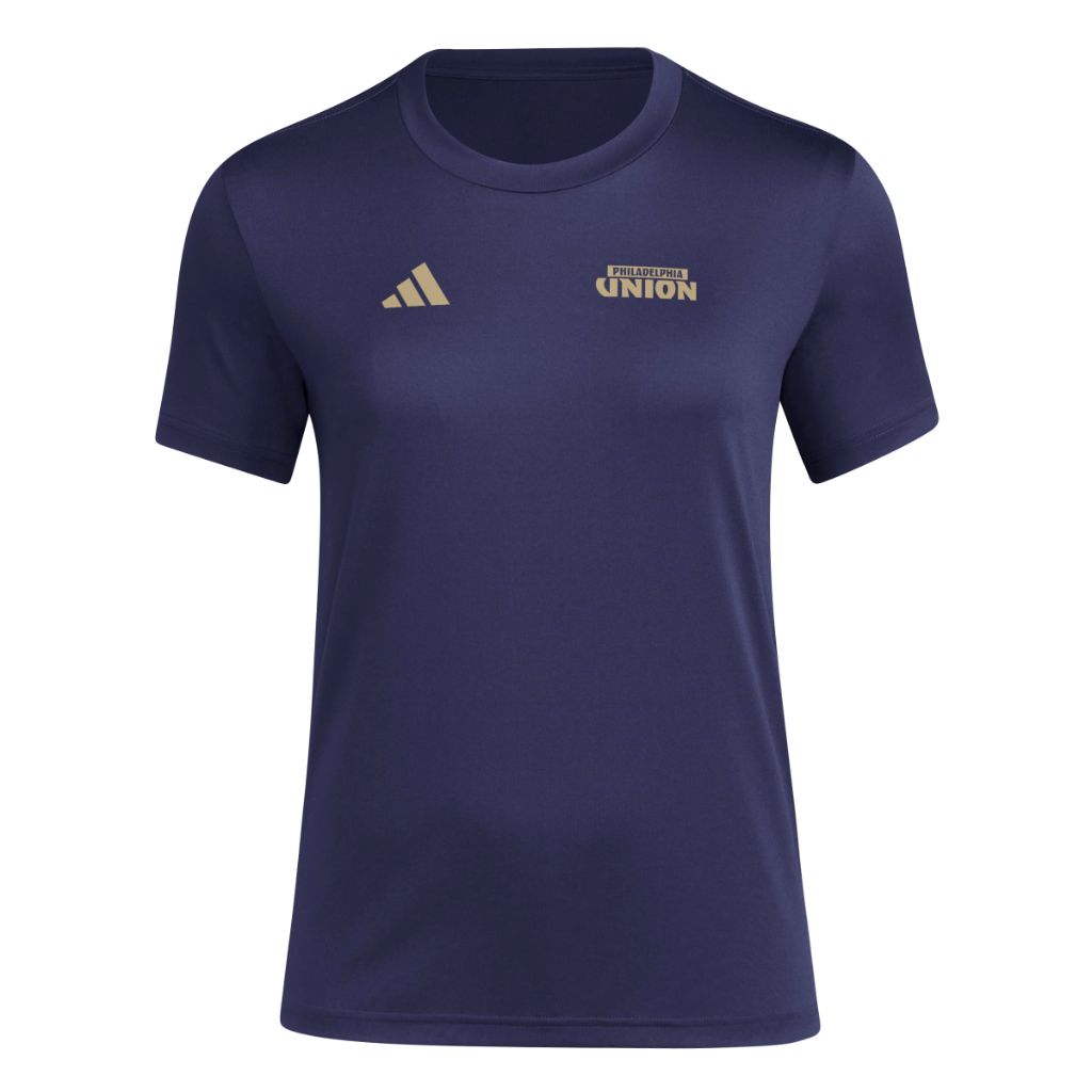 Adidas Women's Philadelphia Union Pre-Game Short Sleeve Soccer T-Shirt, Navy Blue, Large