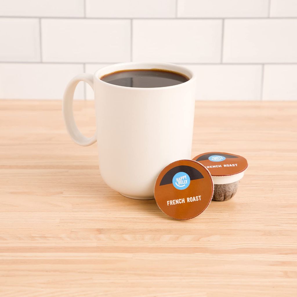 Amazon Brand - Happy Belly French Roast Compostable Coffee Pods (Dark Roast), Compatible with K-Cup Brewer, 96 Count