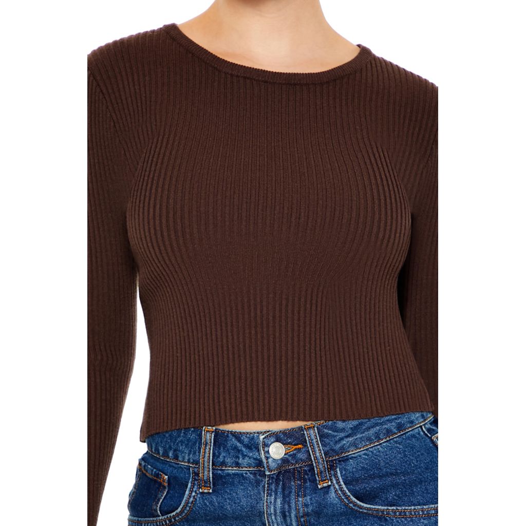 Forever 21 Women's Cropped Rib-Knit Sweater Turkish Coffee Medium