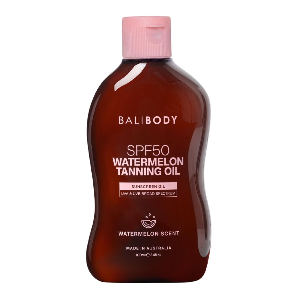 Bali Body Watermelon Tanning Oil SPF50 – Tanning Oil with SPF for Dark Glow Skin (100ml/3.4floz)