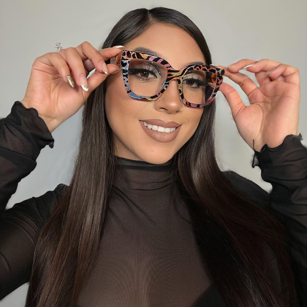 Zeelool Square Blue Light Glasses for Women Trendy Thick Frame Fake Eyeglasses Stylish Multicolor Designer Full Eyewear Anti Eyestrain JGA813402-03B