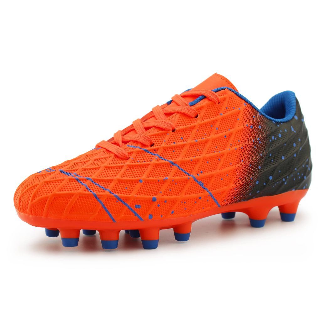Tobfis Kids Outdoor Firm Ground Soccer Cleats for Training and Competition, Orange PU, 2 M