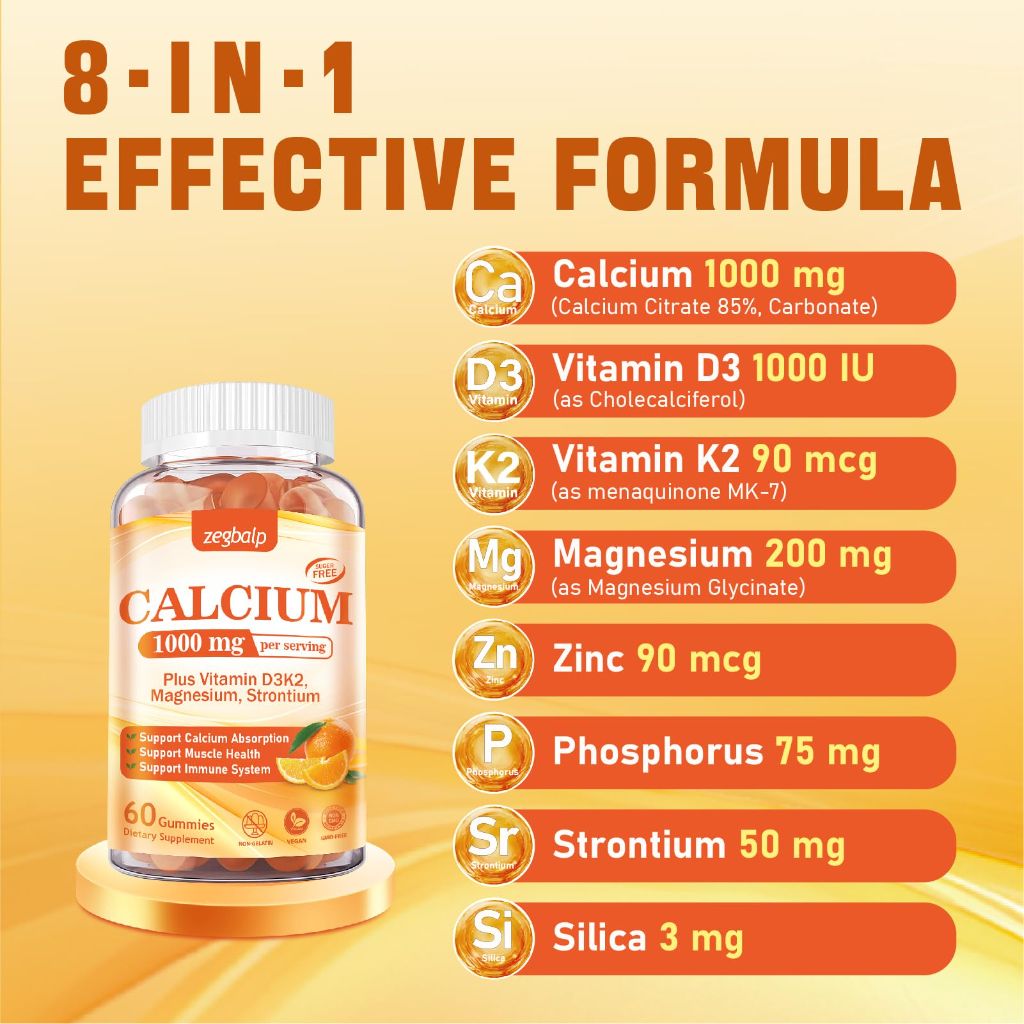 Calcium Citrate Supplement Gummies for Adults -orange flavor 60ct.