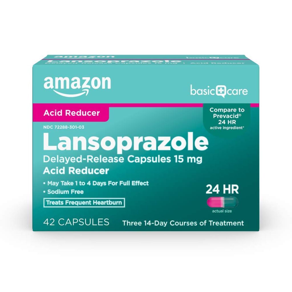 Amazon Basic Care Lansoprazole Delayed Release Capsules, 15 mg, Proton Pump Inhibitor, Acid Reducer, 42 Count Pack