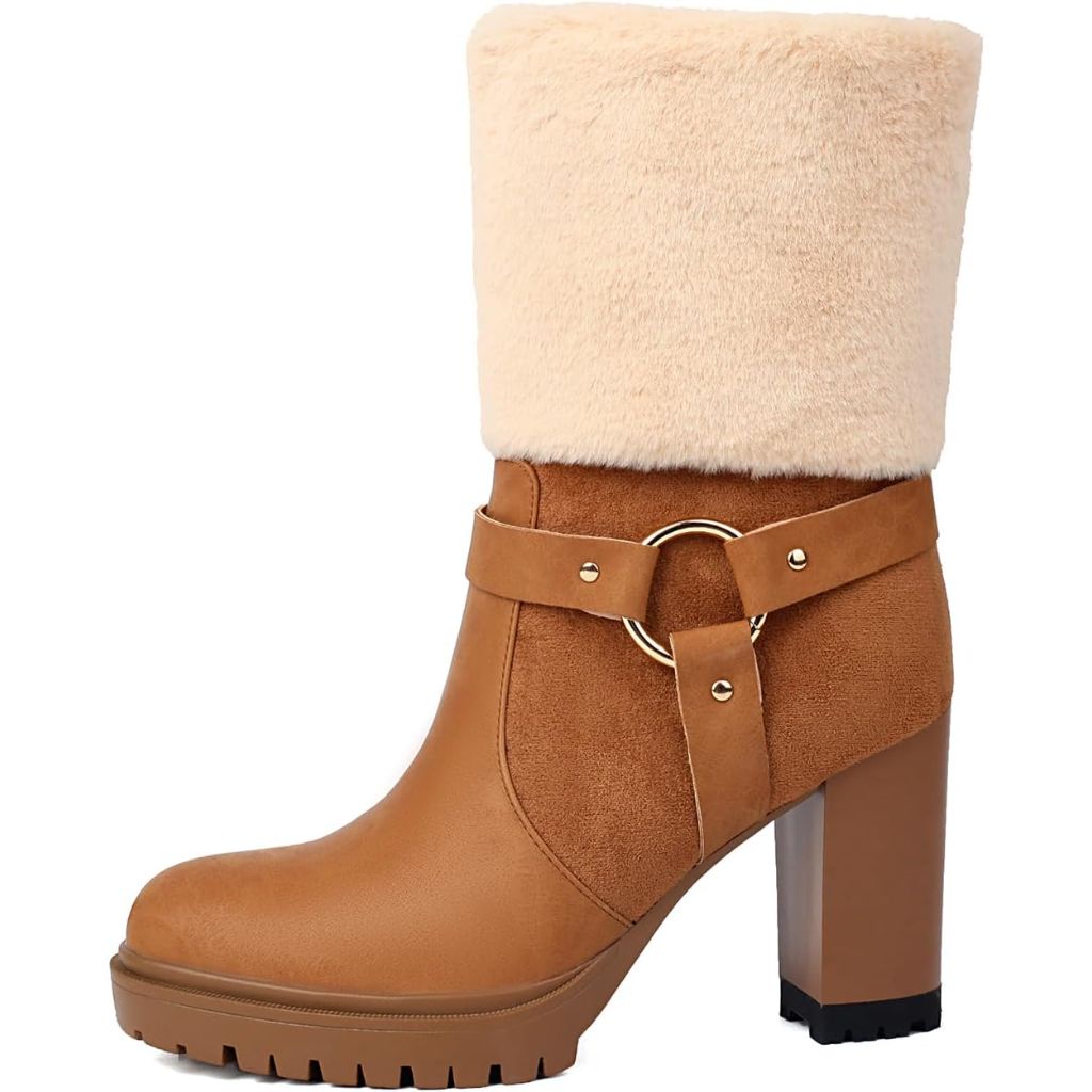 UTIKLIOU Women's Ankle Platform Boots, Brown, SZ 7.5