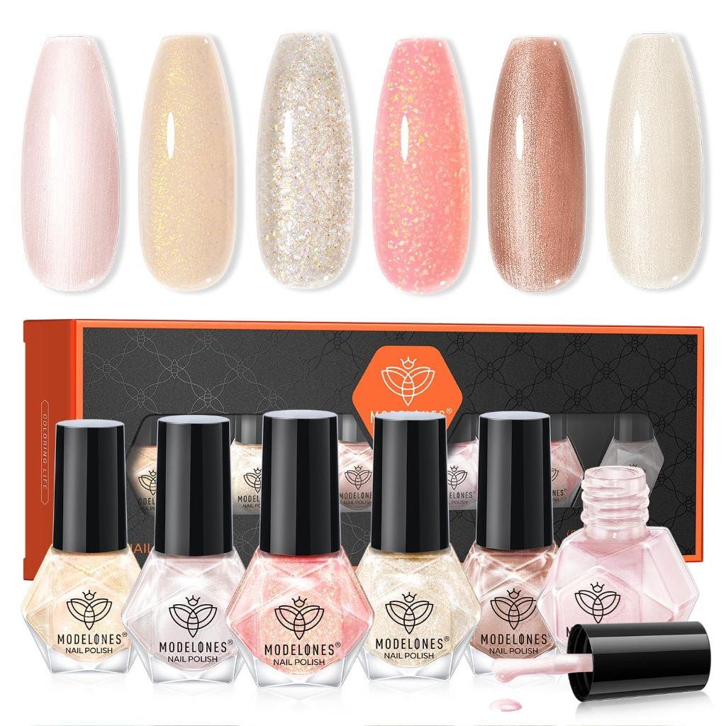 modelones Nail Polish Set, Pearl, White, Pink, Nude Mini Nail Polish Set - 6 Shades